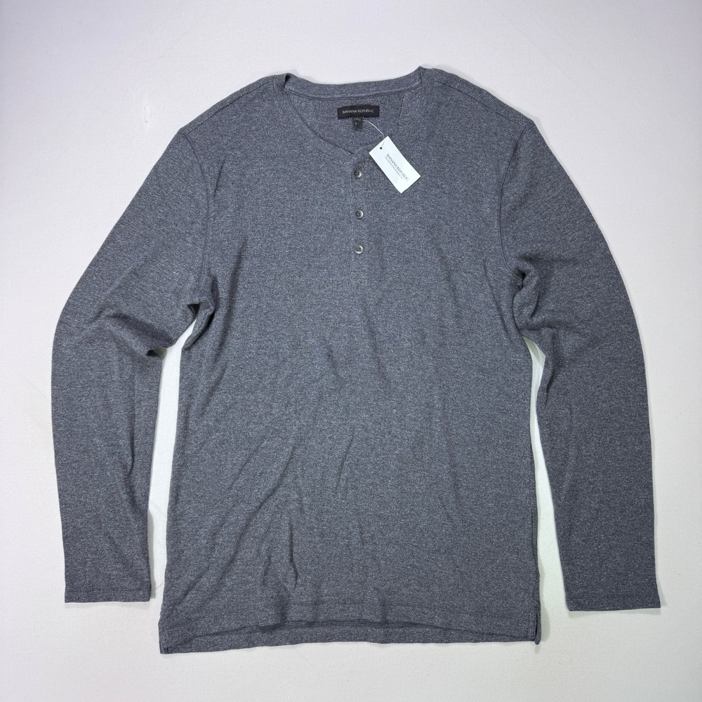 Banana Republic Men's Large Waffle Henley Shirt Grey NWT Minimalist Modern